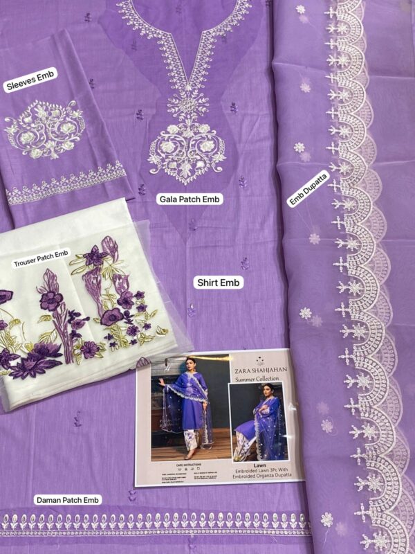 Zara Shahjahan Hit Code Embroidered Lawn 3Pc With Embroidered Organza Dupatta - Image 4